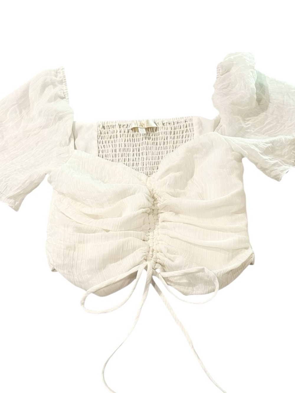 Coquette WAYF Puff Sleeve Ruched Crop Top XS Milkmaid Cottagecore Coastal Summer